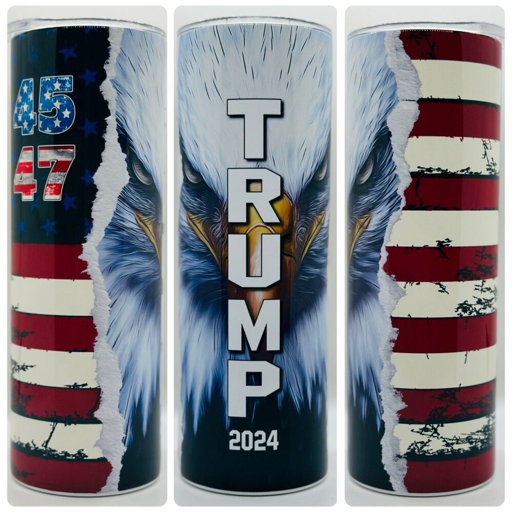NEW Trump 45/47 2024 20 oz. Stainless Steel Tumbler w/Straw Set & Silicone Tip